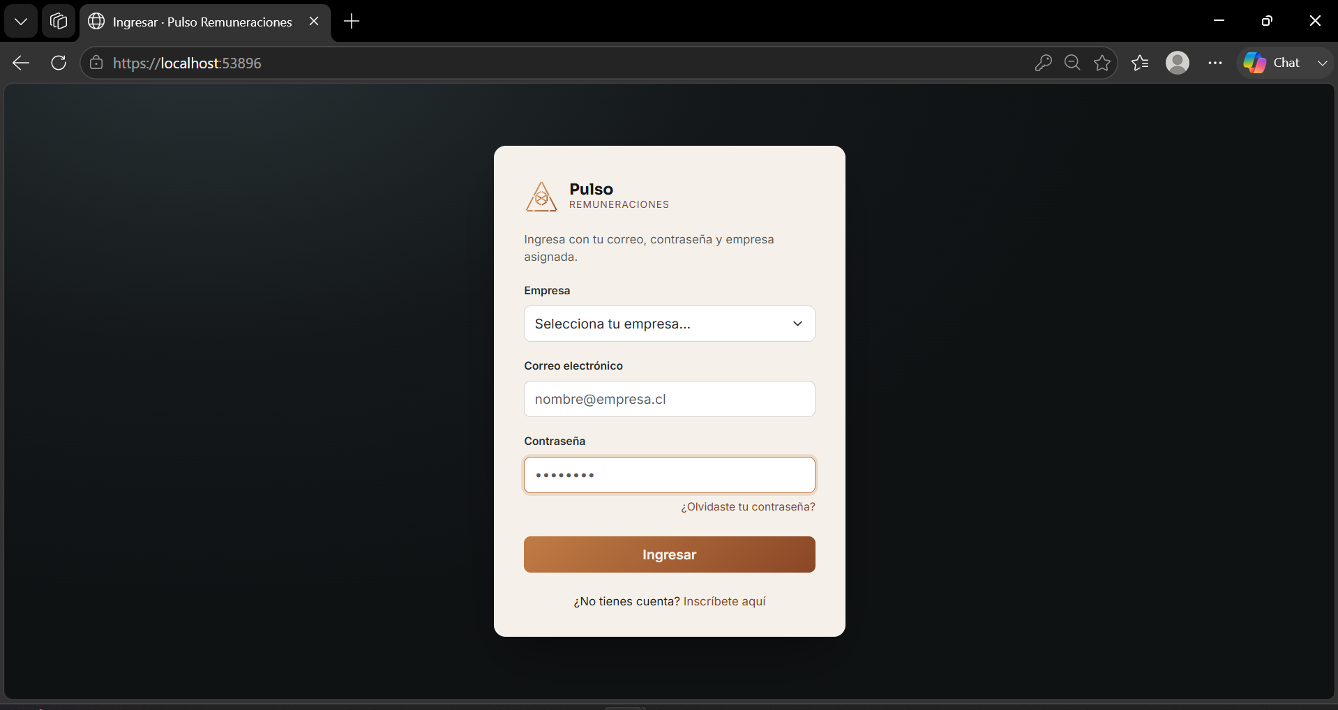 Pantalla de inicio de sesión