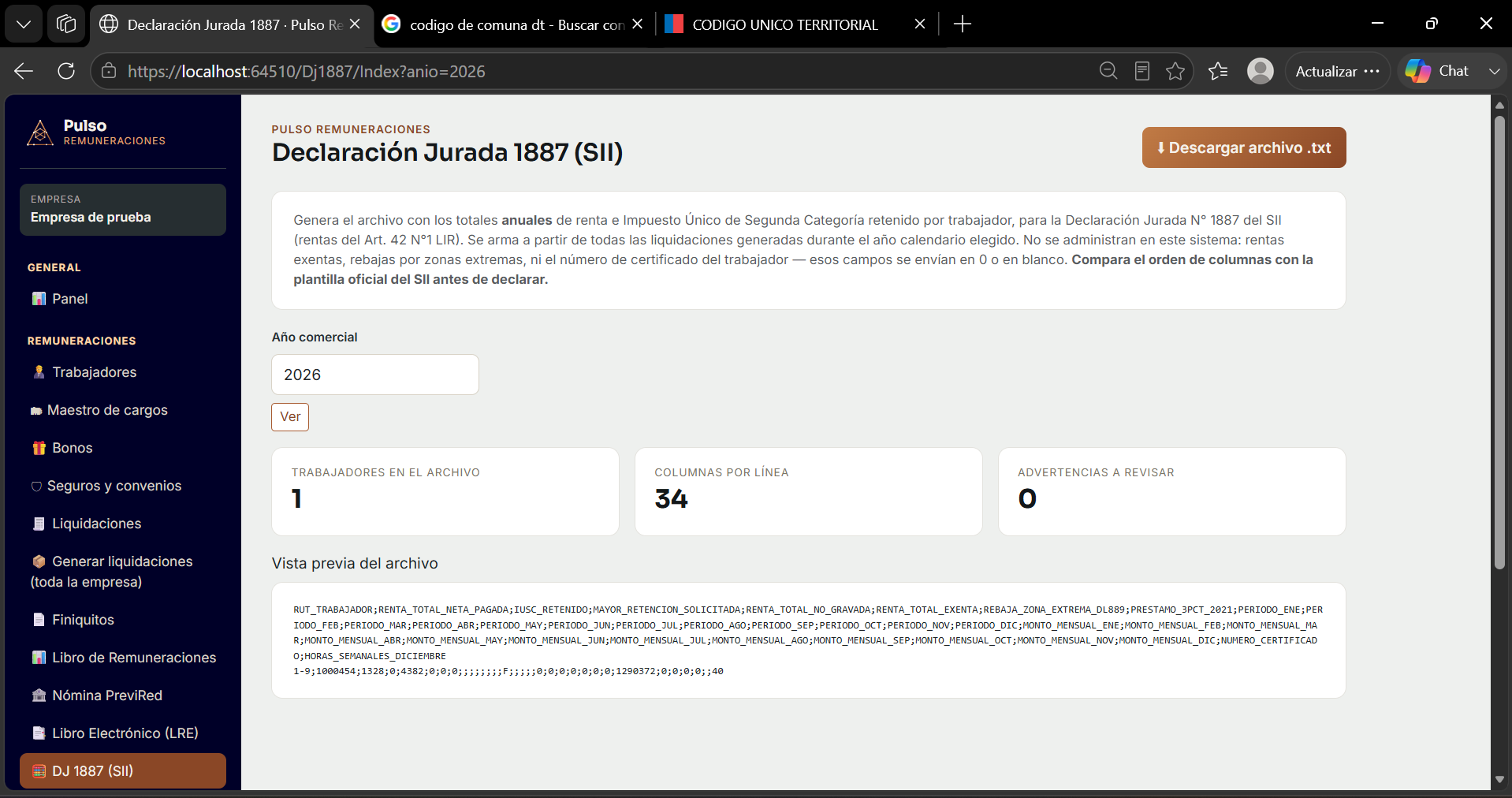 Declaración Jurada 1887