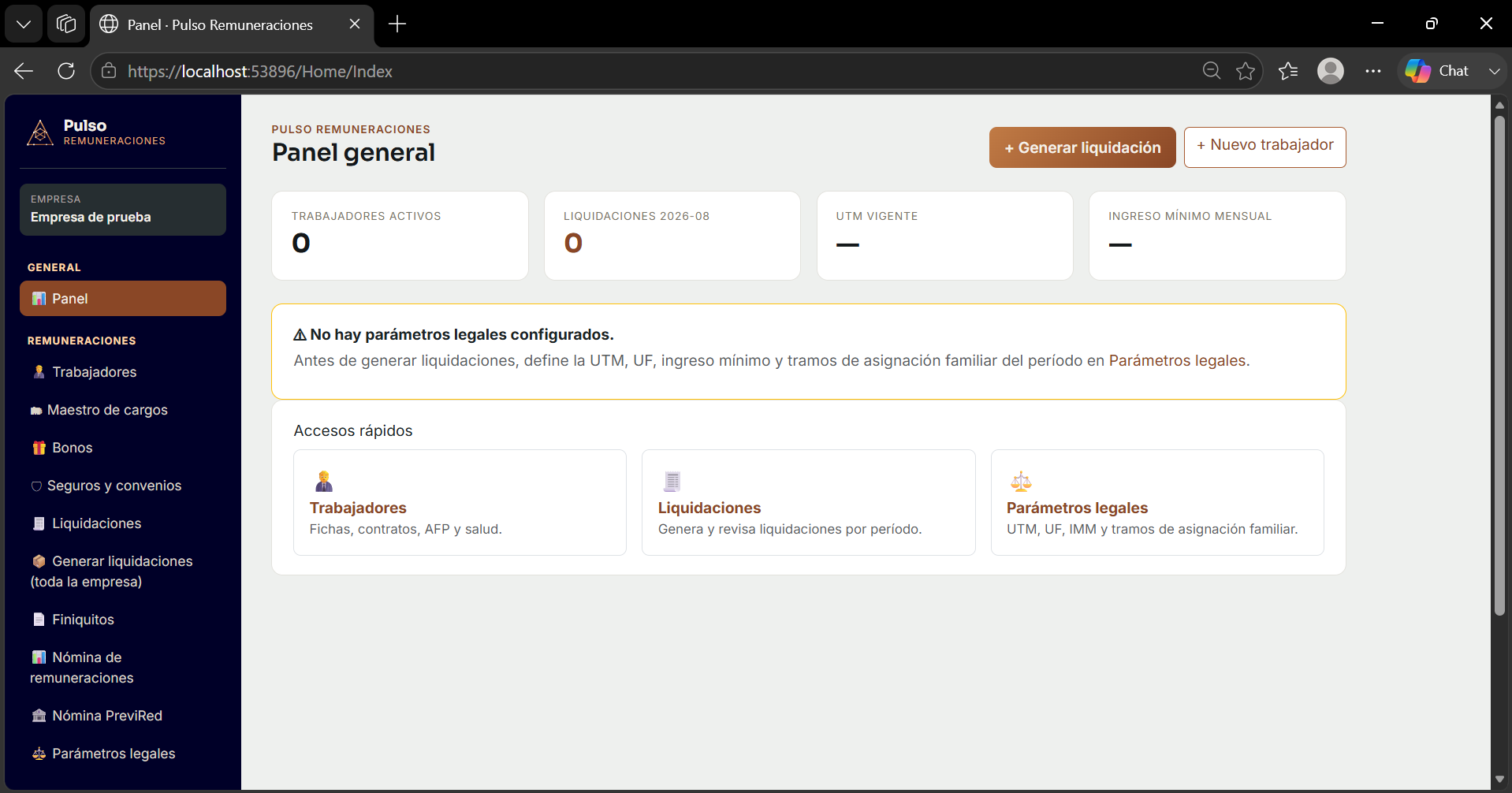 Panel principal de Pulso Remuneraciones