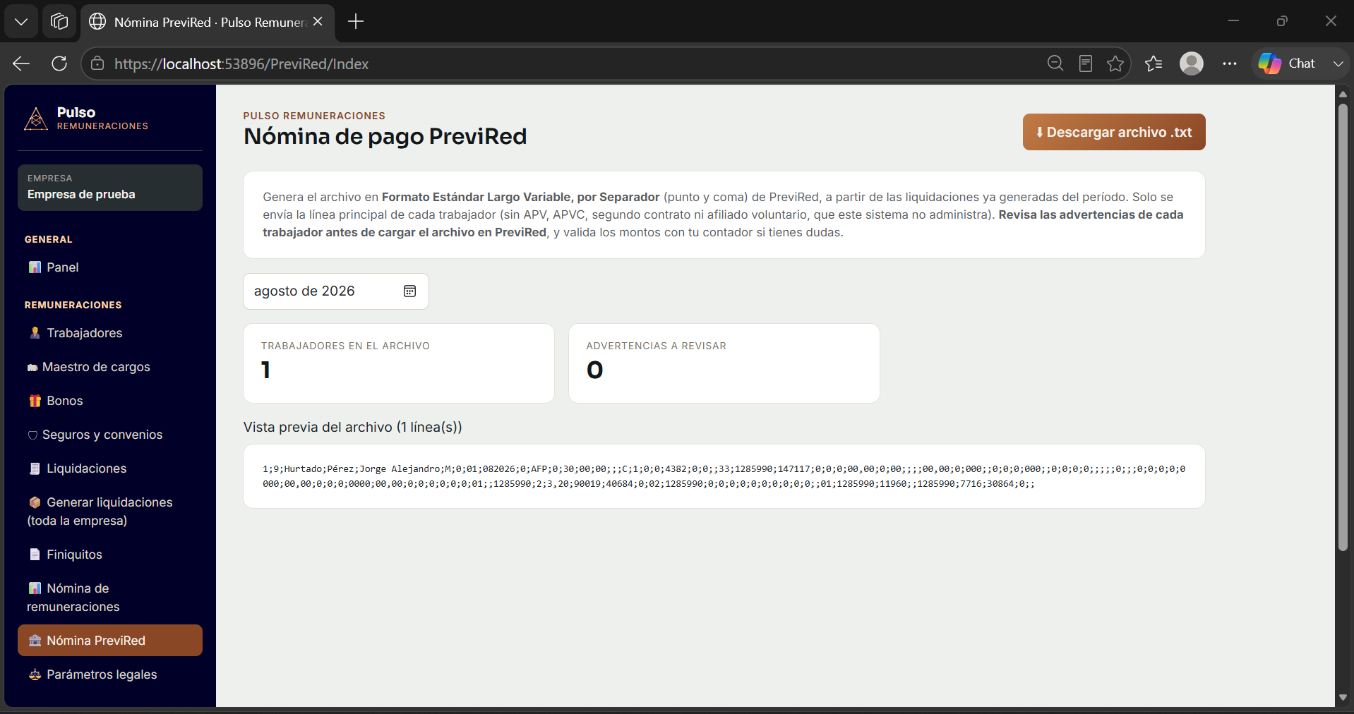 Nómina de pago PreviRed